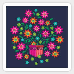 RAINBOW IN MY POCKET Floral Botanical in Bright Colours on Deep Dark Blue - UnBlink Studio by Jackie Tahara Sticker